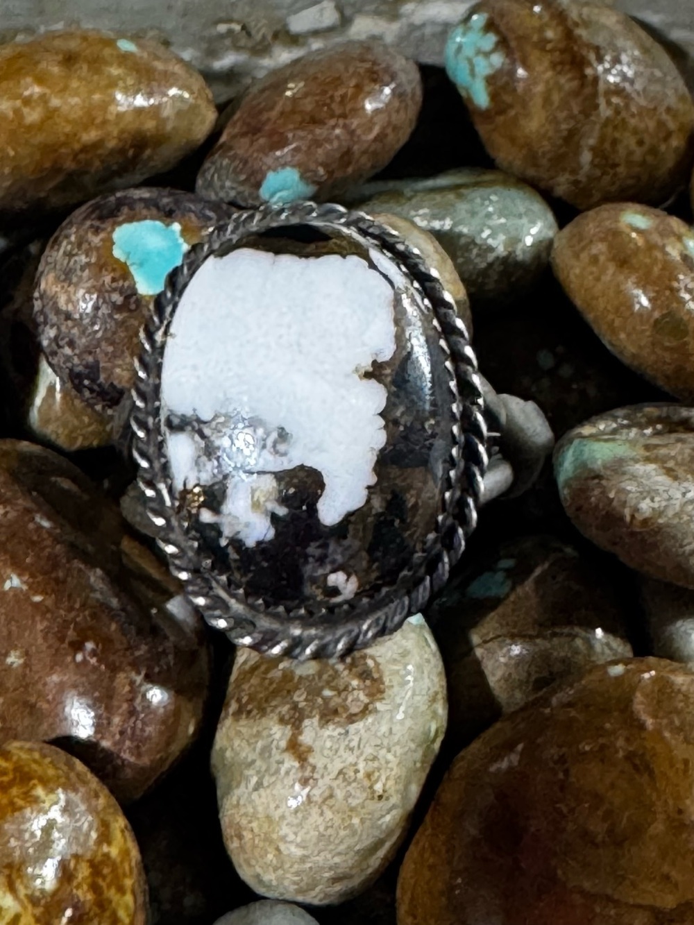 Sterling Silver White buffalo and Brown Stone Ring